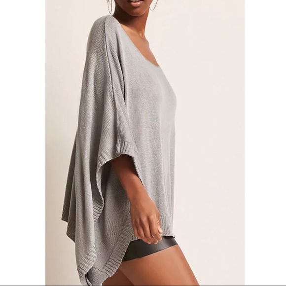 KIRA RAE Knit Poncho Top - GREY - Picture 3 of 4